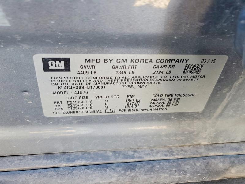 Продаж на аукціоні авто 2015 Buick Encore, vin: KL4CJFSB9FB173681, номер лоту: 56865326
