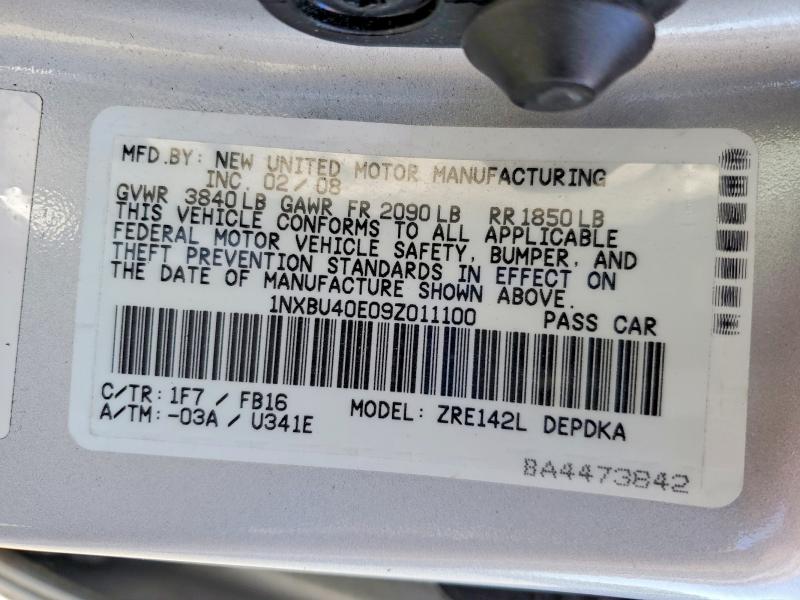 Продаж на аукціоні авто 2009 Toyota Corolla, vin: 1NXBU40E09Z011100, номер лоту: 55277606