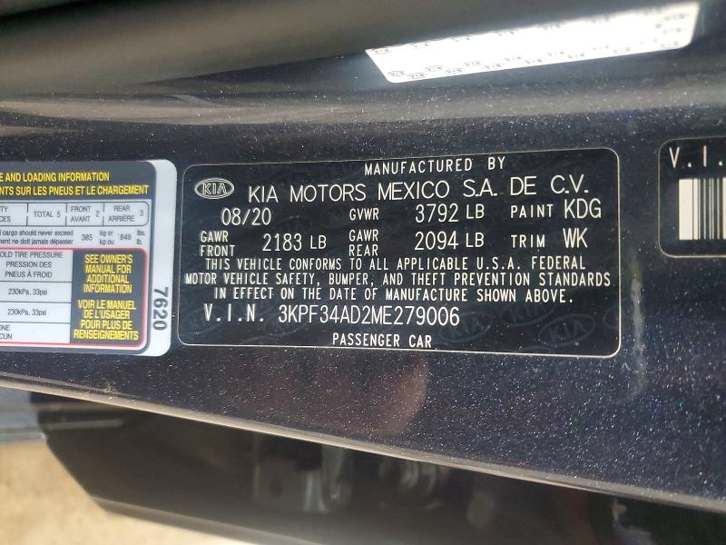 Aukcja sprzedaży 2021 Kia Forte, vin: 3KPF34AD2ME279006, numer aukcji: 55718086