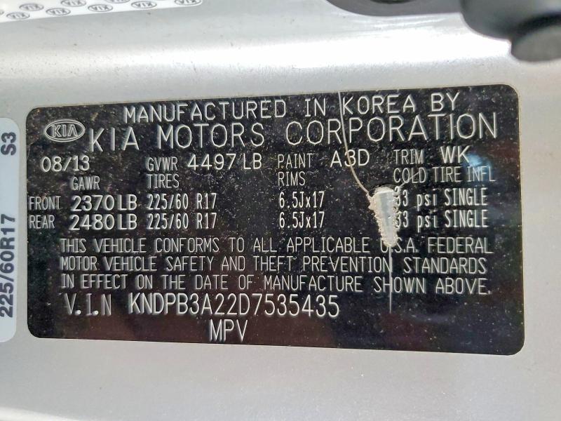 2013 Kia Sportage მანქანა იყიდება აუქციონზე, vin: KNDPB3A22D7535435, აუქციონის ნომერი: 57936056