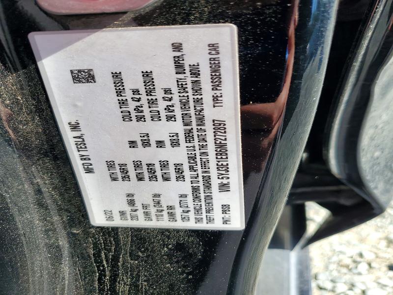 2022 Tesla Model 3 მანქანა იყიდება აუქციონზე, vin: 5YJ3E1EB6NF272897, აუქციონის ნომერი: 54756266
