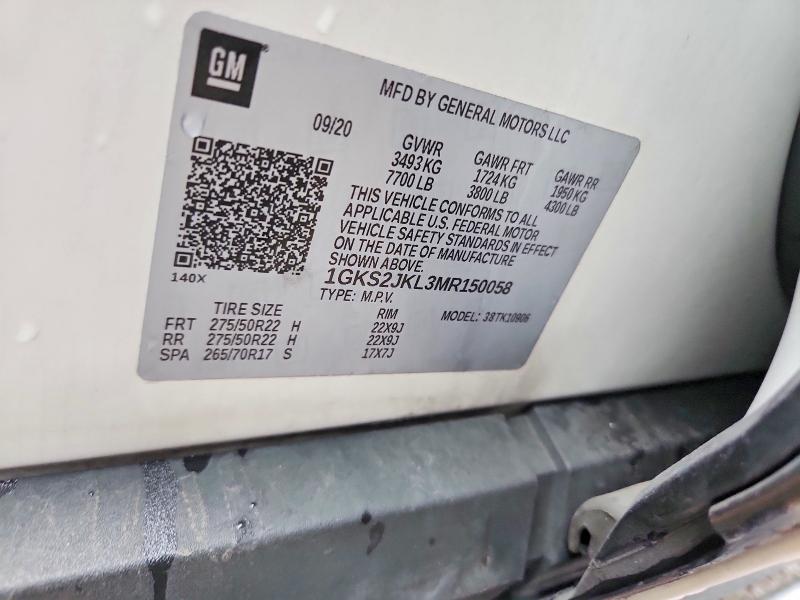 58184896 :رقم المزاد ، 1GKS2JKL3MR150058 vin ، 2021 Gmc Yukon Xl مزاد بيع