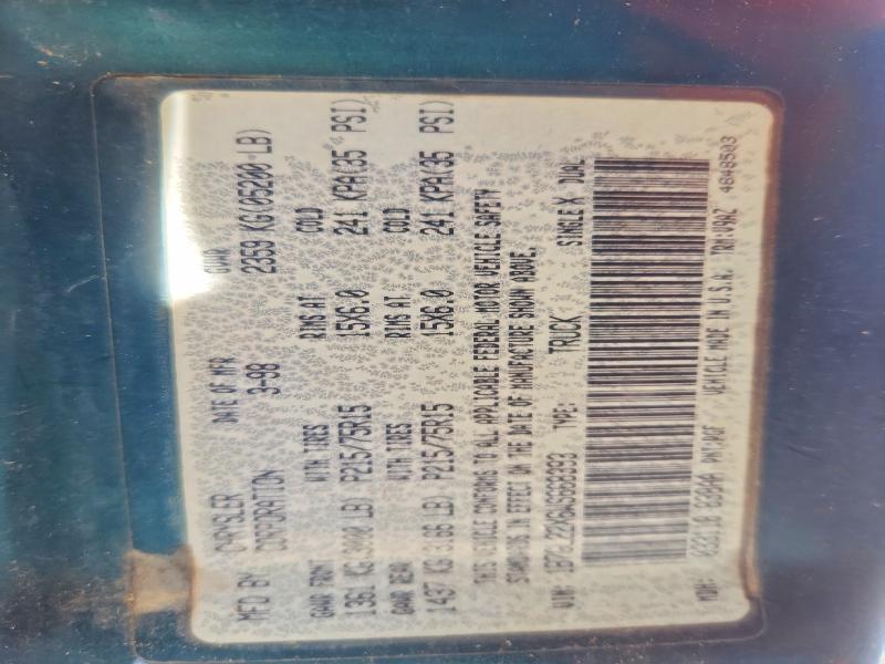 1998 Dodge Dakota მანქანა იყიდება აუქციონზე, vin: 1B7GL22X6WS668393, აუქციონის ნომერი: 57224366