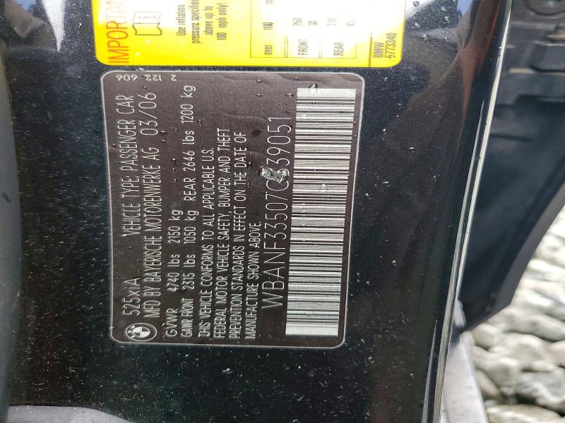 2007 Bmw 525 მანქანა იყიდება აუქციონზე, vin: WBANF33507CS39051, აუქციონის ნომერი: 58523036