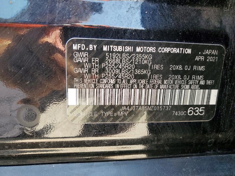 58703896 :رقم المزاد ، JA4J3TA85NZ015737 vin ، 2022 Mitsubishi Outlander مزاد بيع
