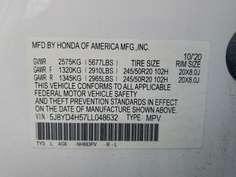 Aukcja sprzedaży 2020 Acura Mdx, vin: 5J8YD4H57LL048632, numer aukcji: 56548616