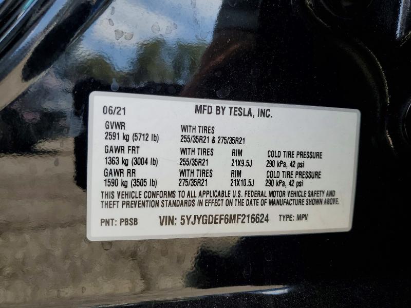 Aukcja sprzedaży 2021 Tesla Model Y, vin: 5YJYGDEF6MF216624, numer aukcji: 59313716