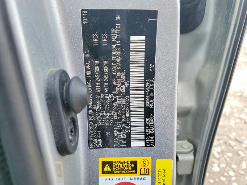 58034736 :رقم المزاد ، 5TDJZRFH0KS928323 vin ، 2019 Toyota Highlander مزاد بيع