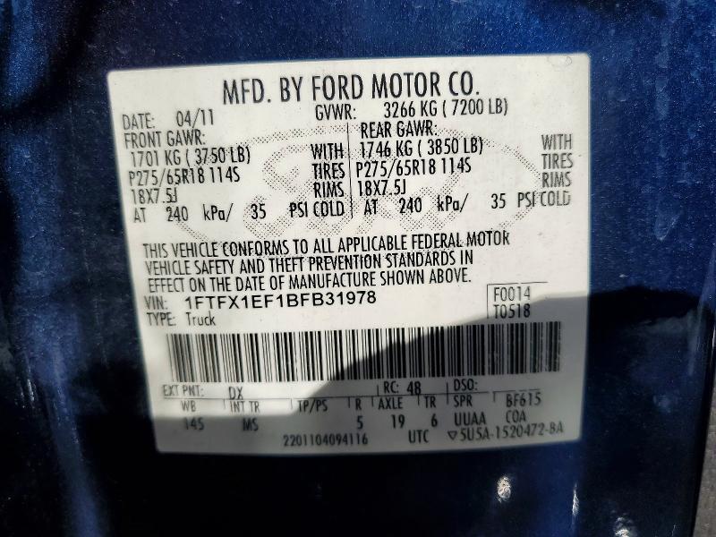 Aukcja sprzedaży 2011 Ford F150, vin: 1FTFX1EF1BFB31978, numer aukcji: 56849556
