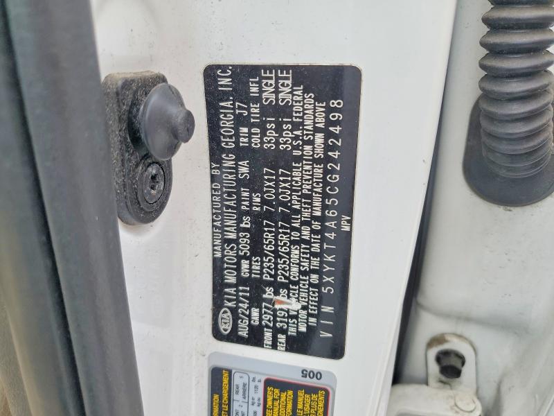 2012 Kia Sorento მანქანა იყიდება აუქციონზე, vin: 5XYKT4A65CG242498, აუქციონის ნომერი: 57870936