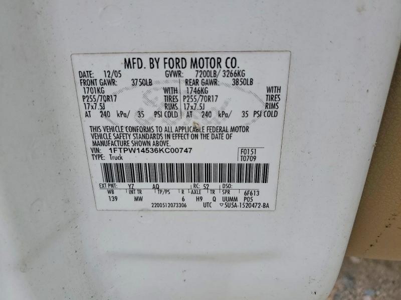 Продажа на аукционе авто 2006 Ford F150, vin: 1FTPW14536KC00747, номер лота: 57003096