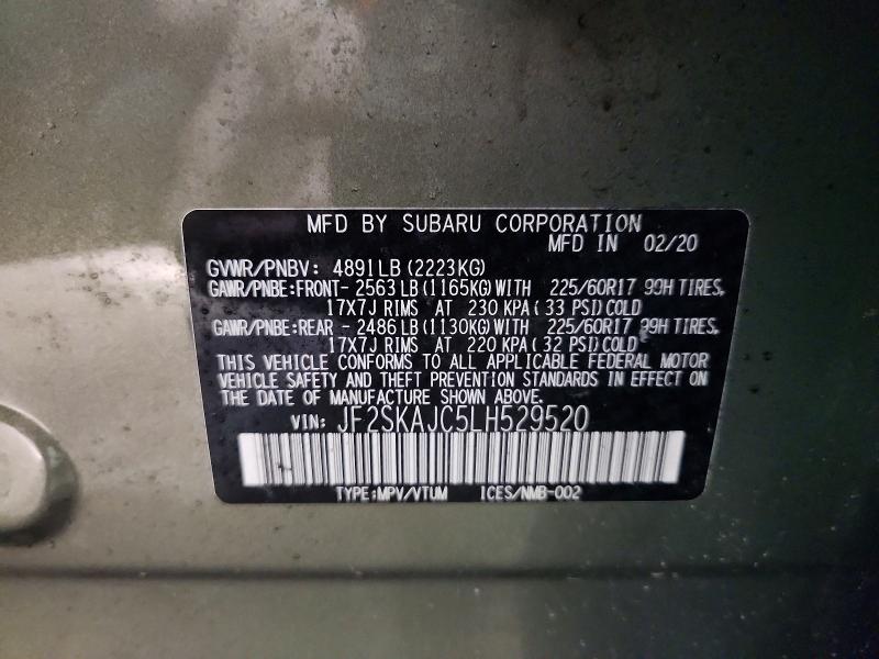 Aukcja sprzedaży 2020 Subaru Forester, vin: JF2SKAJC5LH529520, numer aukcji: 58540306