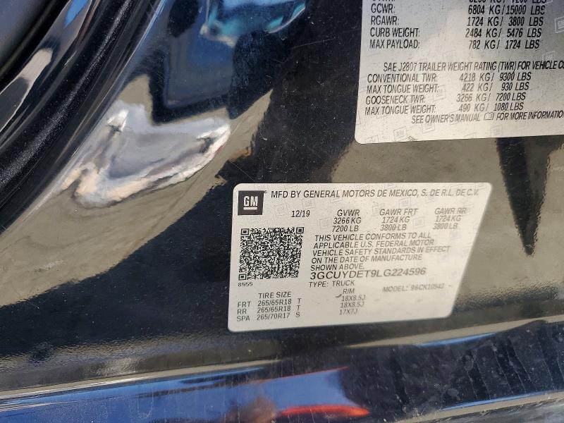 Продажа на аукционе авто 2020 Chevrolet Silverado, vin: 3GCUYDET9LG224596, номер лота: 56830696