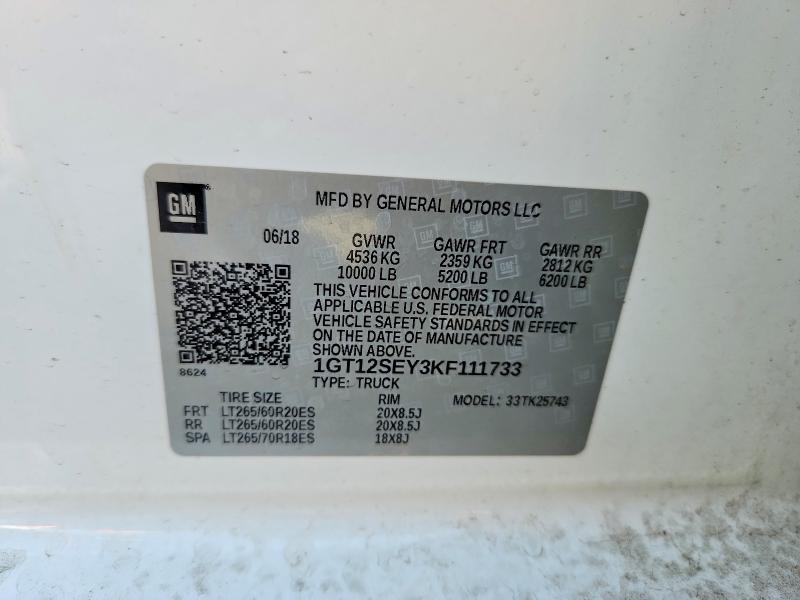 Продаж на аукціоні авто 2019 Gmc Sierra, vin: 1GT12SEY3KF111733, номер лоту: 55444976