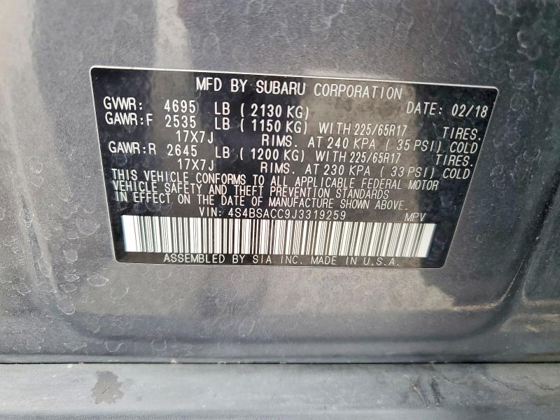 Aukcja sprzedaży 2018 Subaru Outback, vin: 4S4BSACC9J3319259, numer aukcji: 59169296