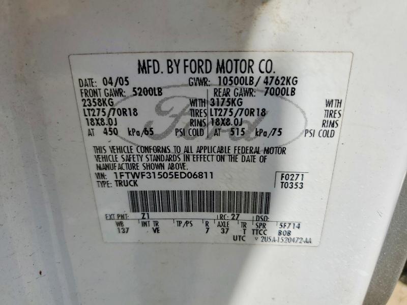 58062726 :رقم المزاد ، 1FTWF31505ED06811 vin ، 2005 Ford F350 مزاد بيع