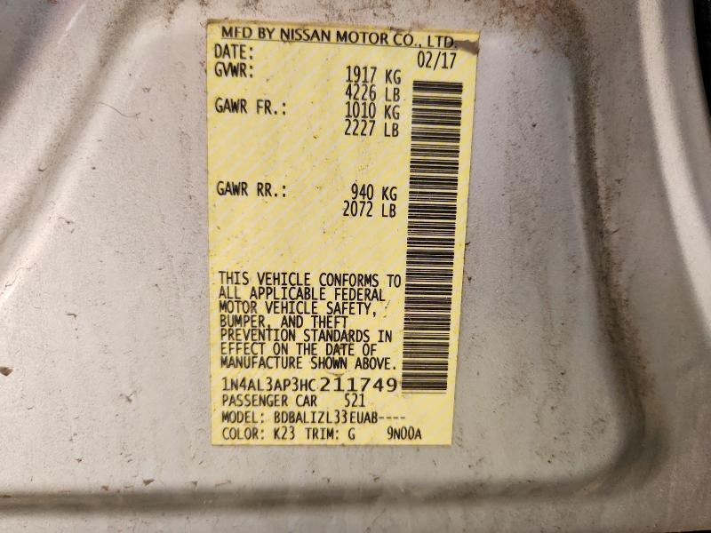 56131936 :رقم المزاد ، 1N4AL3AP3HC211749 vin ، 2017 Nissan Altima مزاد بيع