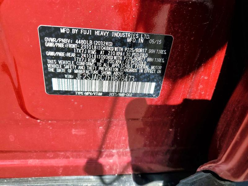 58969176 :رقم المزاد ، JF2SJAGC7FH828473 vin ، 2015 Subaru Forester مزاد بيع