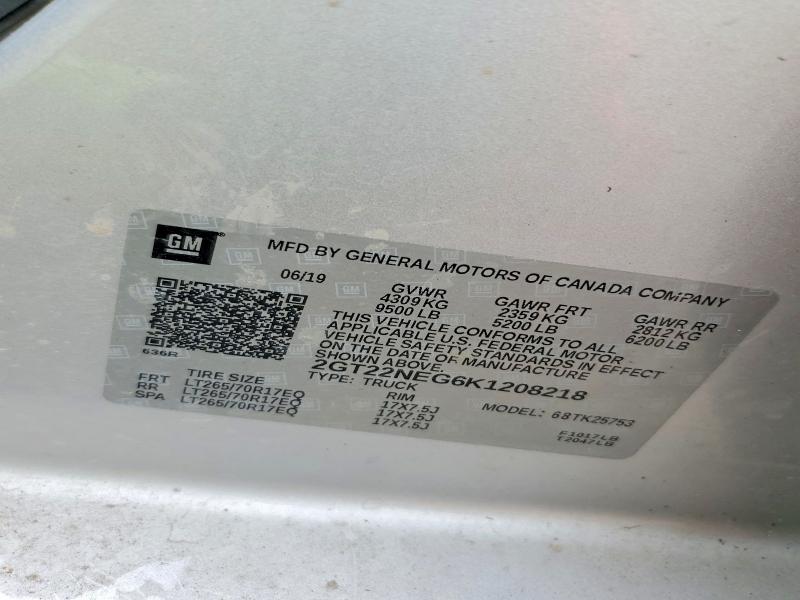 Продажа на аукционе авто 2019 Gmc Sierra2500, vin: 2GT22NEG6K1208218, номер лота: 58482796