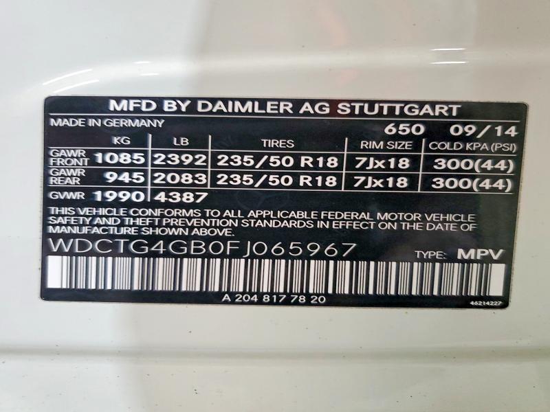Продажа на аукционе авто 2015 Mercedes-benz Gla, vin: WDCTG4GB0FJ065967, номер лота: 55960896