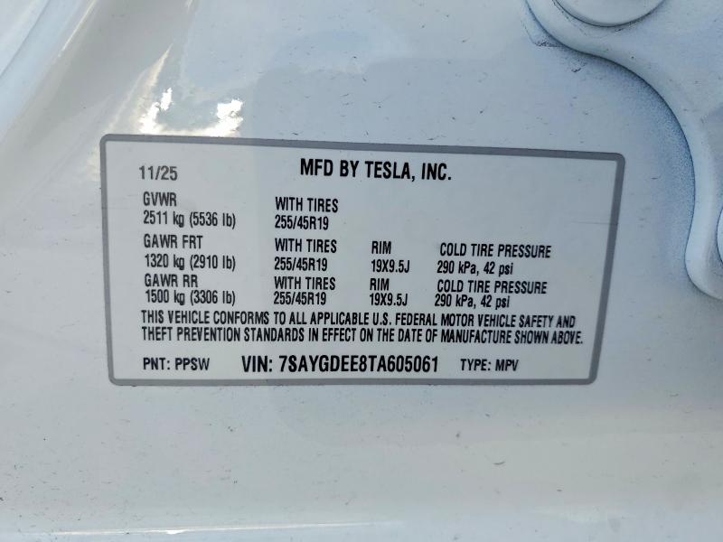 Продаж на аукціоні авто 2026 Tesla Model Y, vin: 7SAYGDEE8TA605061, номер лоту: 57607386