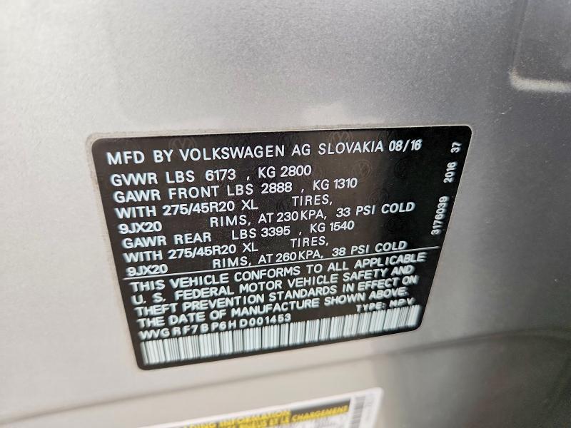 Продажа на аукционе авто 2017 Volkswagen Touareg, vin: WVGRF7BP6HD001453, номер лота: 55628166