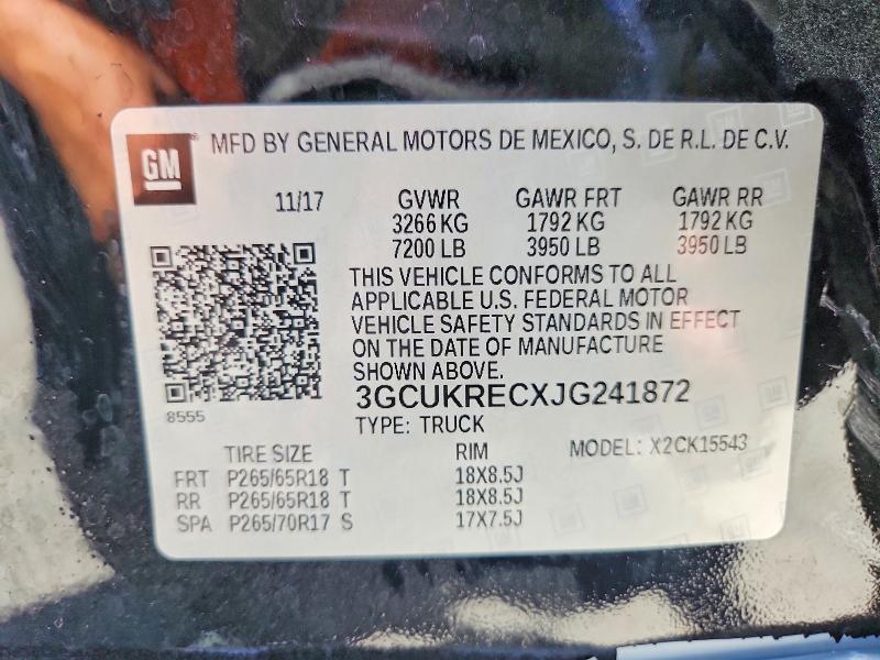 56550646 :رقم المزاد ، 3GCUKRECXJG241872 vin ، 2018 Chevrolet Silverado مزاد بيع