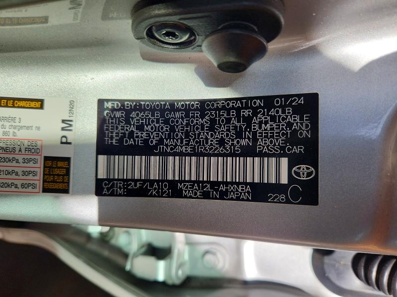 Продаж на аукціоні авто 2024 Toyota Corolla, vin: JTNC4MBE1R3226315, номер лоту: 57273276