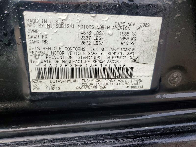 56856606 :رقم المزاد ، 4A32B3FF4AE009950 vin ، 2010 Mitsubishi Galant مزاد بيع
