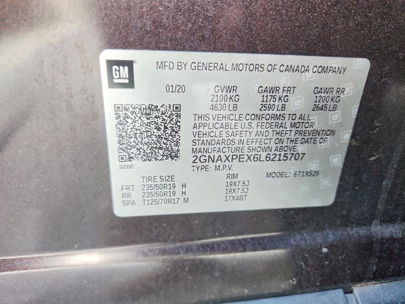 2020 Chevrolet Equinox მანქანა იყიდება აუქციონზე, vin: 2GNAXPEX6L6215707, აუქციონის ნომერი: 55508416