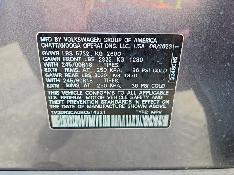 2024 Volkswagen Atlas მანქანა იყიდება აუქციონზე, vin: 1V2DR2CA0RC514321, აუქციონის ნომერი: 56434916
