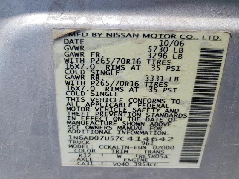 56529826 :رقم المزاد ، 1N6AD07U57C414642 vin ، 2007 Nissan Frontier مزاد بيع