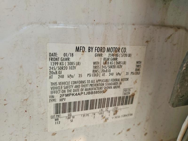 58513886 :رقم المزاد ، 2FMPK4AP1JBB58595 vin ، 2018 Ford Edge مزاد بيع