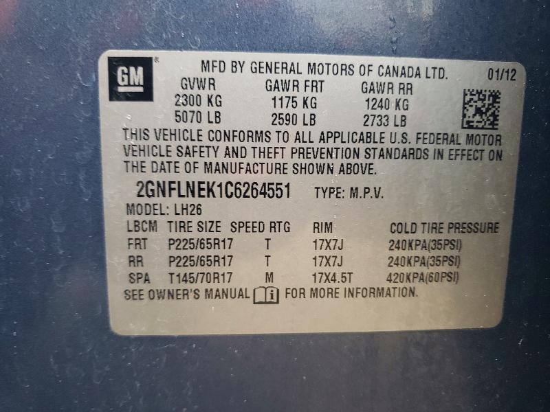 Aukcja sprzedaży 2012 Chevrolet Equinox, vin: 2GNFLNEK1C6264551, numer aukcji: 57078286