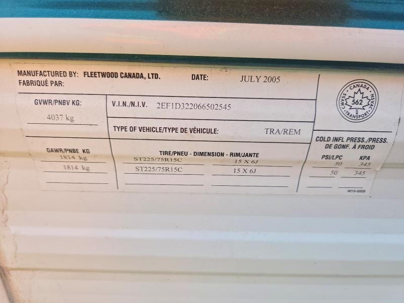 Aukcja sprzedaży 2006 Fleetwood Enterprises (mallard Fleetwood Enterprises Inc. (m, vin: 2EF1D322066502545, numer aukcji: 56790156