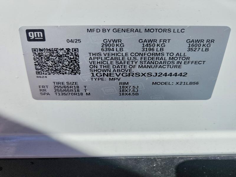 Aukcja sprzedaży 2025 Chevrolet Traverse, vin: 1GNEVGRSXSJ244442, numer aukcji: 55388686