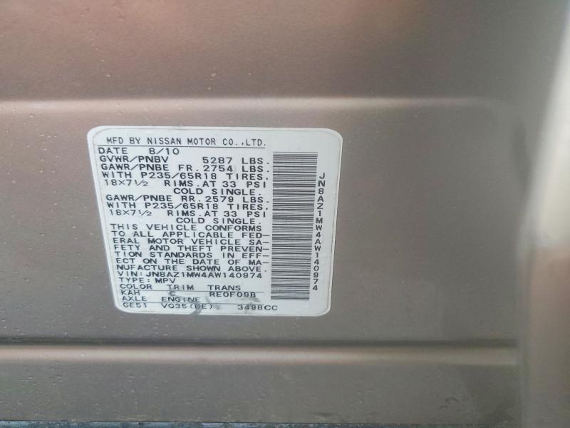 Aukcja sprzedaży 2010 Nissan Murano, vin: JN8AZ1MW4AW140974, numer aukcji: 56528676