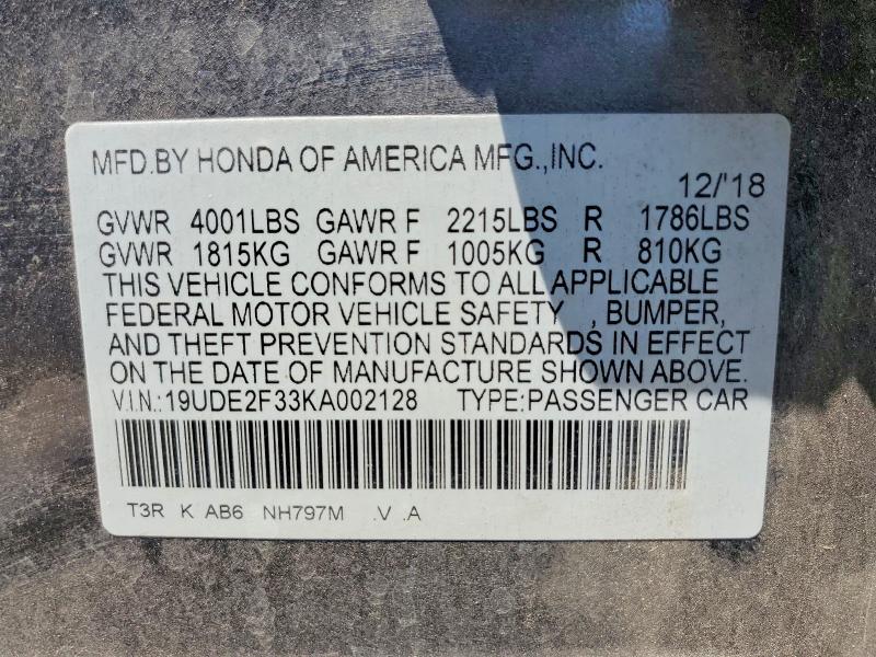 Aukcja sprzedaży 2019 Acura Ilx, vin: 19UDE2F33KA002128, numer aukcji: 57946556