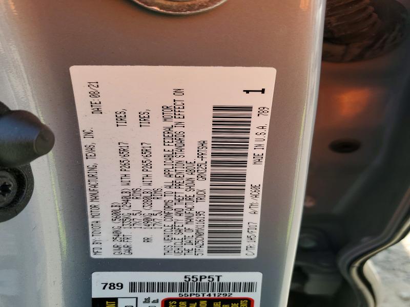 53849056 :رقم المزاد ، 5TFAZ5CN0MX116195 vin ، 2021 Toyota Tacoma مزاد بيع