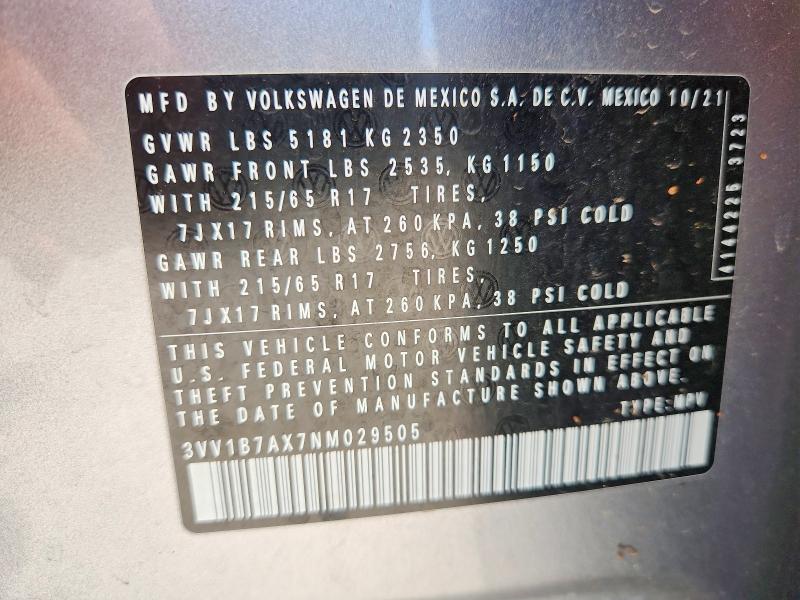 55559996 :رقم المزاد ، 3VV1B7AX7NM029505 vin ، 2022 Volkswagen Tiguan مزاد بيع