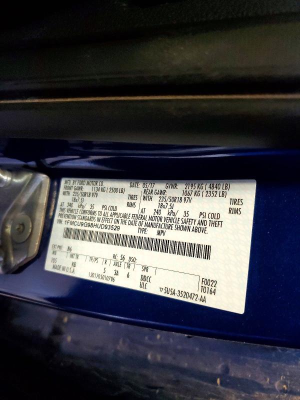 58300486 :رقم المزاد ، 1FMCU9G98HUD93529 vin ، 2017 Ford Escape مزاد بيع
