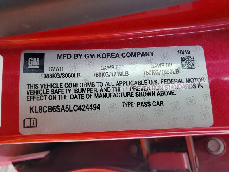 57674936 :رقم المزاد ، KL8CB6SA5LC424494 vin ، 2020 Chevrolet Spark مزاد بيع
