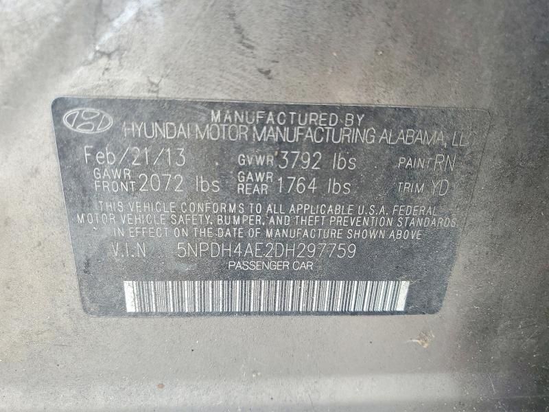 Продажа на аукционе авто 2013 Hyundai Elantra, vin: 5NPDH4AE2DH297759, номер лота: 56337686