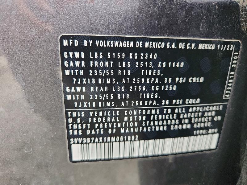 58109866 :رقم المزاد ، 3VV3B7AX1RM061882 vin ، 2024 Volkswagen Tiguan مزاد بيع