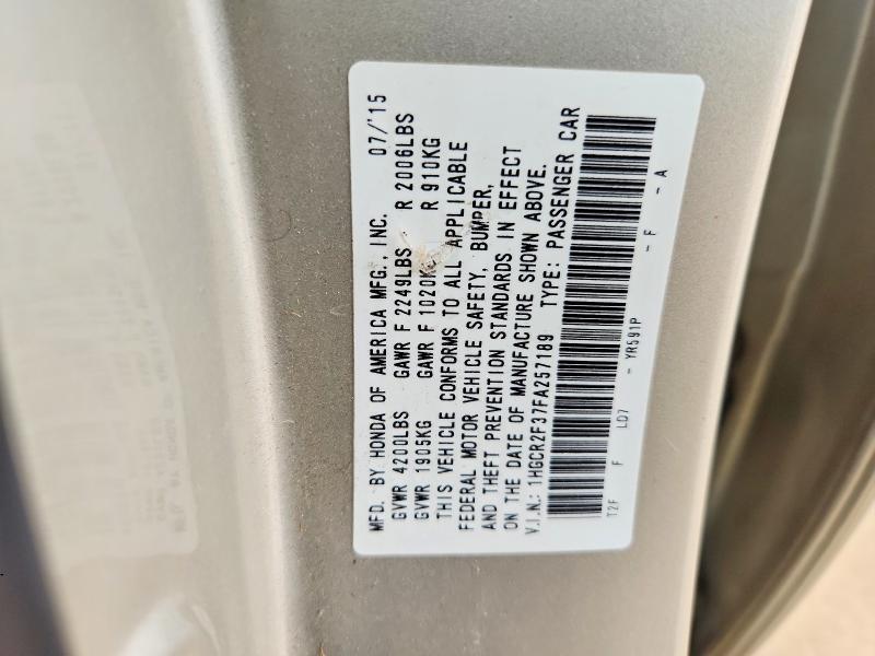 Продажа на аукционе авто 2015 Honda Accord, vin: 1HGCR2F37FA257189, номер лота: 58625166