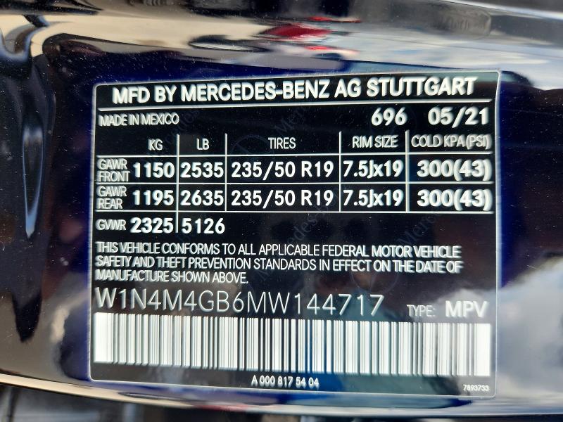 Aukcja sprzedaży 2021 Mercedes-benz Glb, vin: W1N4M4GB6MW144717, numer aukcji: 55868766