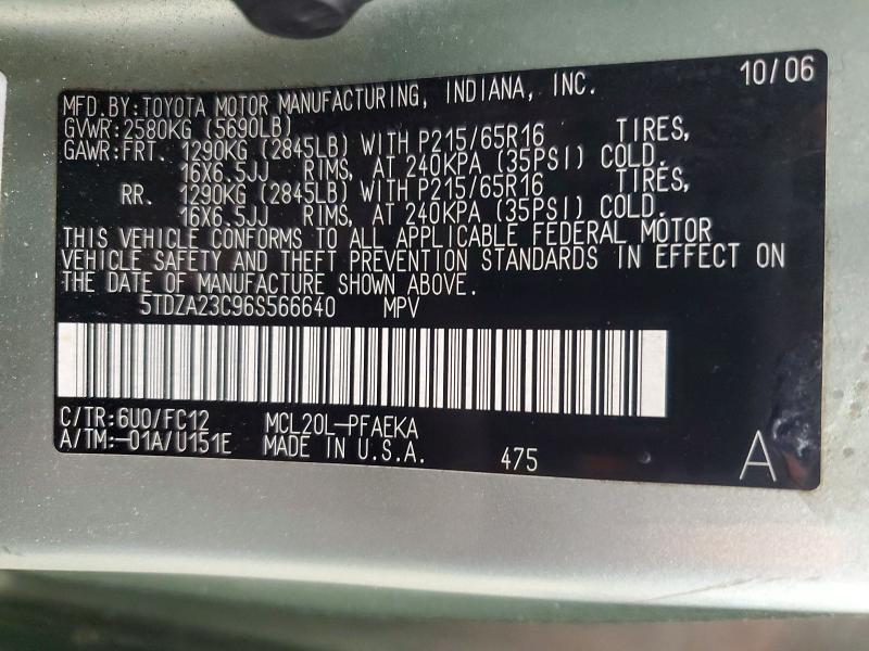 Продаж на аукціоні авто 2006 Toyota Sienna, vin: 5TDZA23C96S566640, номер лоту: 57992586