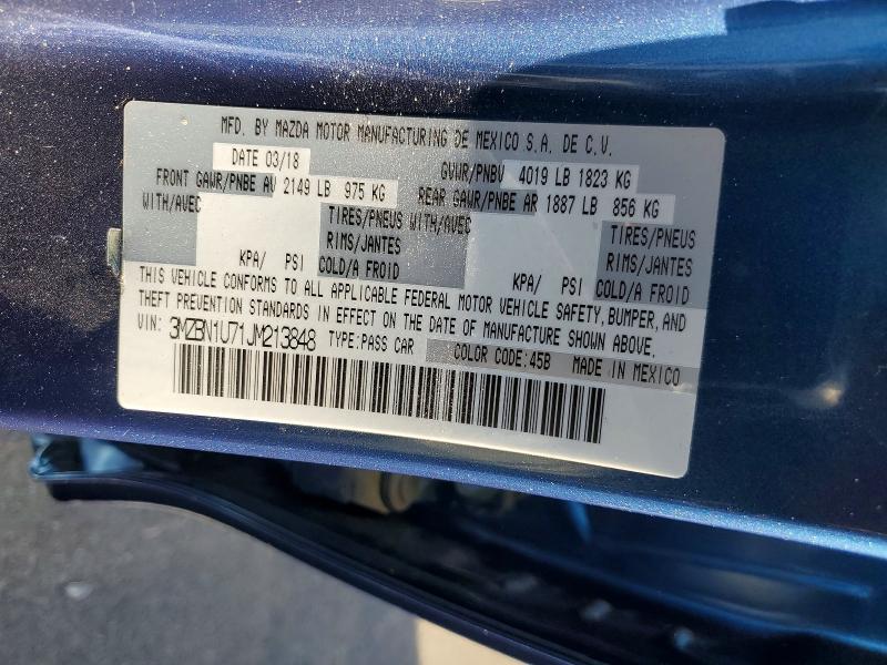 Продажа на аукционе авто 2018 Mazda 3, vin: 3MZBN1U71JM213848, номер лота: 58999816