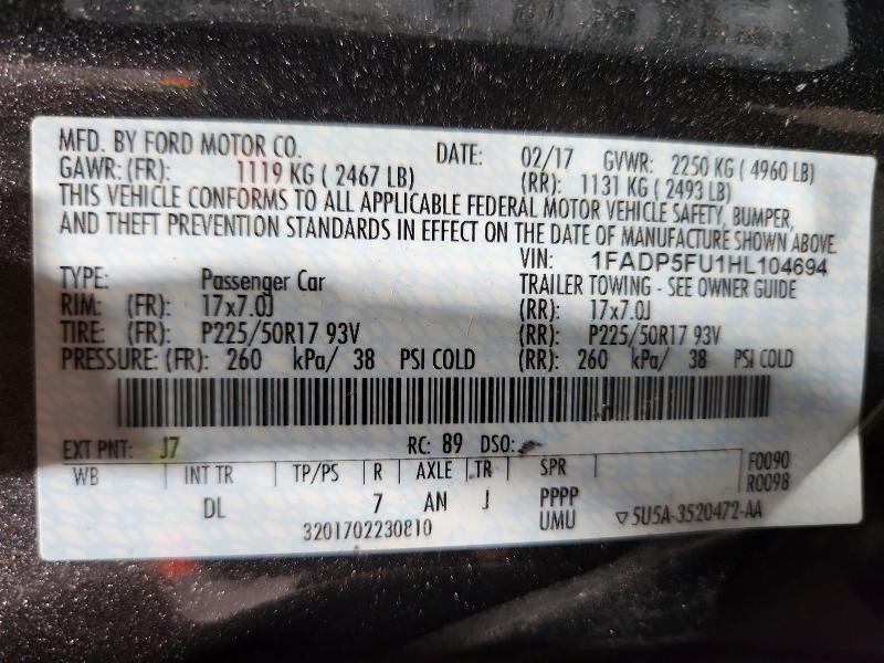 58980826 :رقم المزاد ، 1FADP5FU1HL104694 vin ، 2017 Ford C-max مزاد بيع