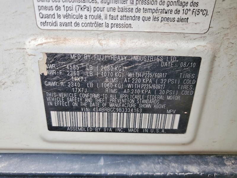 2011 Subaru Outback მანქანა იყიდება აუქციონზე, vin: 4S4BRBGC9B3334163, აუქციონის ნომერი: 58370176
